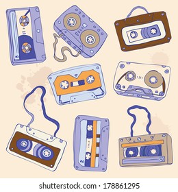 Set of retro cassette tapes. Vector illustration.