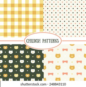 Set of  retro childish vector seamless patterns