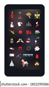 Set of retro Christmas icons.Cartoon vector illustration.