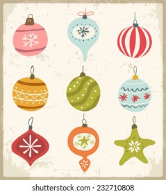 Set of Retro Christmas Ornaments 