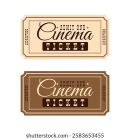 Set of retro cinema tickets in country style on cream and brown background. Vector illustration