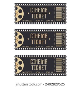 Set of retro cinema tickets. Vector movie theatre vintage illustration