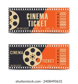 Set of retro cinema tickets. Vector movie theatre vintage illustration	