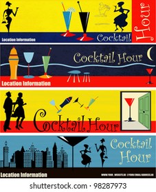 A set of Retro Cocktail Hour Web Banner Illustrations