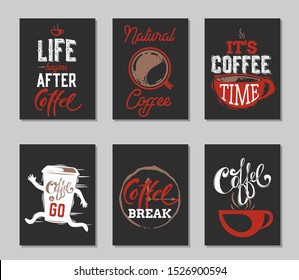 Set of retro Coffee cards.Vector illustration. Lettering, typography.