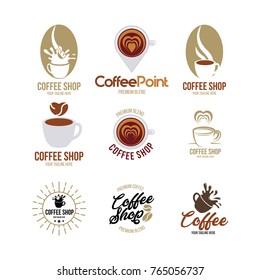 Set of retro coffee house badges, labels, logo design templates