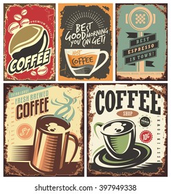 Set Of Retro Coffee Tin Signs And Posters. 