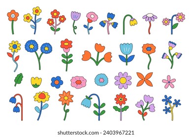 Set of retro colorful flower vector illustration