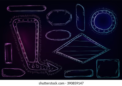 Set Retro colorful shapes in vector. Doodle neon symbol for decoration text