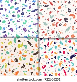 Set of retro colorful terrazzo patterns. Collection of trendy vintage backgrounds.
