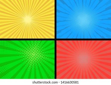 Set of retro comic backgrounds halftone dots. Vector illustration in pop art style