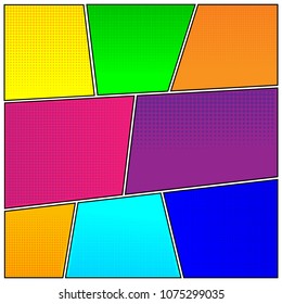 Set of retro comic books. Cartoon empty speech bubbles. Colorful pop art style background frames. Vector illustration