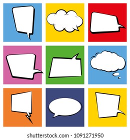 Set of retro comic books. Cartoon empty speech bubbles. Colorful pop art style background frames. Vector illustration