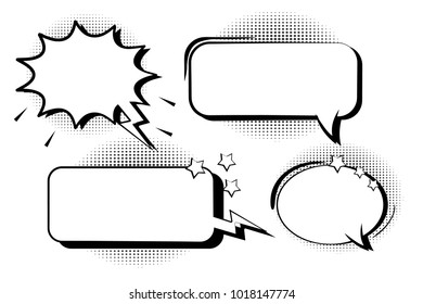 Set retro comic bubbles. Cartoon of blank template in Pop Art style. Halftone background. Vector