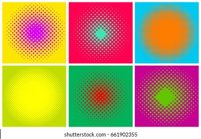 Set of retro comic colorful pop background dotted halftone design. Vector illustration. Isolated on white background