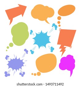 Set of retro comic empty colored speech bubbles. Design elements for poster, banner, card, flyer, infographic. Vector illustration