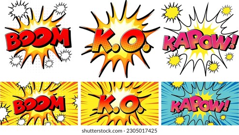 Set of retro comic speech bubble and effect in pop art style illustration