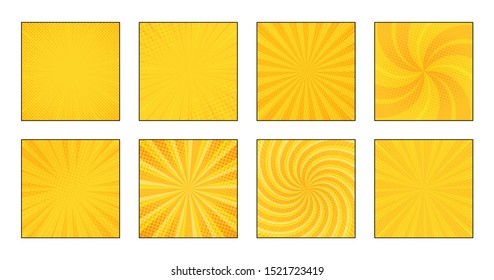 Set of retro comic yellow and gold background design. Pop art style. Feeling fun. Radial gradient. Vector illustration. 