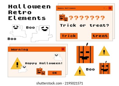 A set of retro computer interfaces and squeaky pictures for Halloween