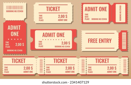 Set of retro coupons, tickets. retro sticker discount, admit one, vip entry. Vector illustration