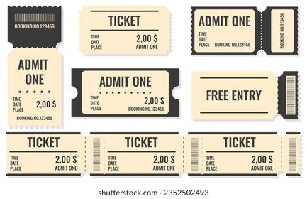 Set of retro coupons, tickets. retro sticker discount, admit one, vip entry. Vector illustration