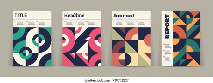 Set of retro covers. Collection of cool vintage covers. Abstract shapes compositions. Vector.