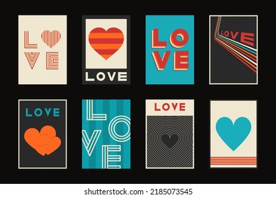 Set of retro covers, templates, placards, brochures, banners, flyers and etc. Stylish greeting postcards, posters, invitation - fashion design 80 - 90s. Vintage love creative cards