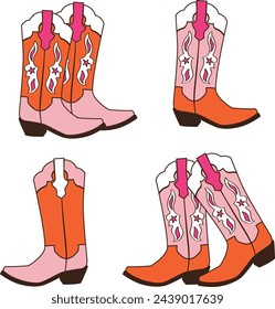 SET OF RETRO COWGIRL BOOTS VECTOR ILLUSTRATION