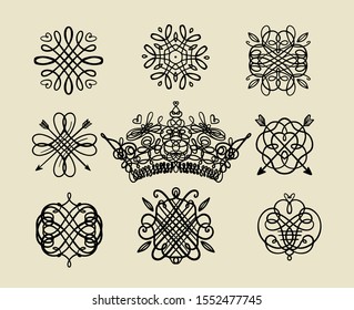 set of retro curlicues emblems