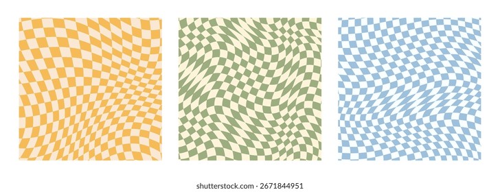 Conjunto de fundo padrão quadriculado curvo retrô