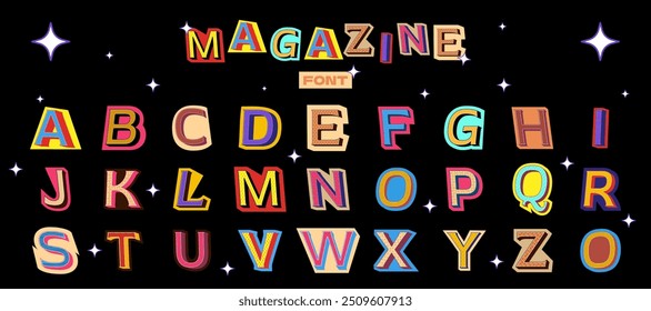 Conjunto de letras de recorte retrô alfabeto. Ilustração vetorial.