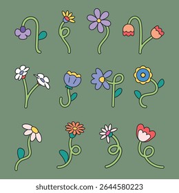 Set of Retro Cute flowers collection