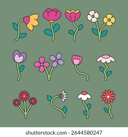 Set of Retro Cute flowers collection