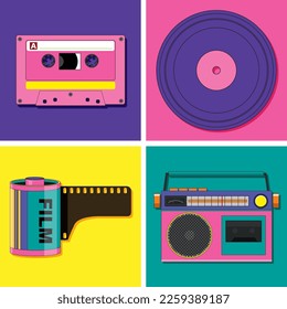 Set of retro device objects illustration