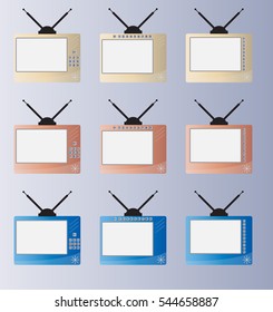 Set of Retro Digit television Vector Illustration