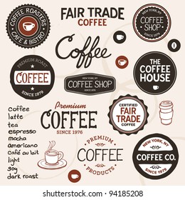 Set of retro and drawn coffee badges and elements