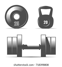 Set of retro dumbbell logo gym monochrome art isolated on white background vector