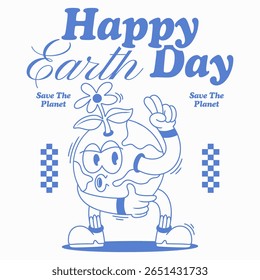 conjunto de personagens de mascote de desenhos animados da terra retro, mascote do universo retro groovy, conjunto de designs de mascote, projeto de terra vetorial, desenho animado do dia da terra retro y2k, feixes de desenhos do dia da terra, planeta vetorial, personagens