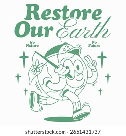 set of retro earth cartoon mascot characters, groovy retro universe mascot, mascot designs set, vector earth design, y2k retro earth day cartoon, earth day designs bundle, vector planet, characters