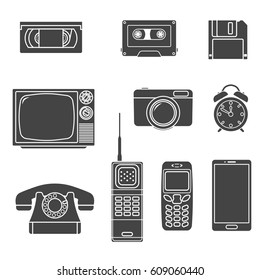 Set retro electronic silhouette icon.