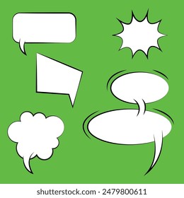 Set of retro empty comics speech bubbles. comics book blank template with green background. speak bubble text, chatting box, message box