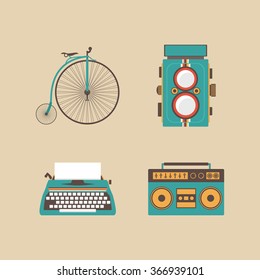 set of retro equipment icon, old fashion, retro style