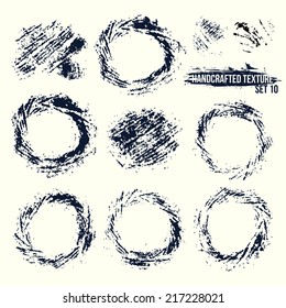 Set of retro expressive handcrafted textures image nest. Black print on a light background