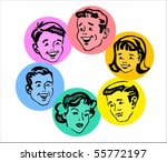 set of retro family faces