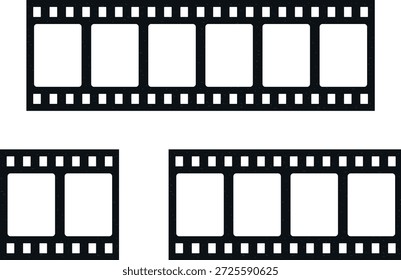 Set of retro film strip  frames, blank templates. Classic film reel. Isolated vector illustration on a transparent background.