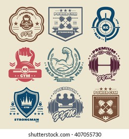 Set retro fitness emblems