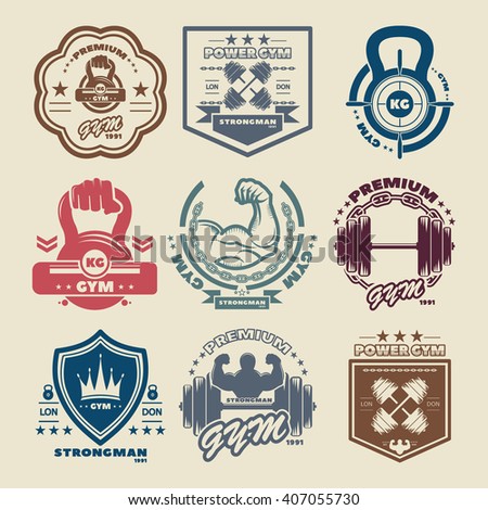 Set retro fitness emblems