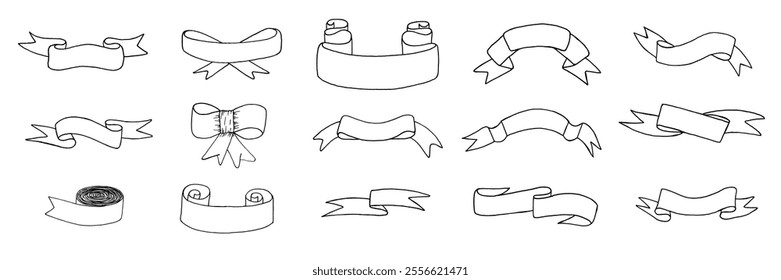 Set of retro flag and ribbon banners. Collection of linear vintage badges for your design. Hand drawn decorative tape 