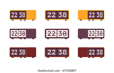 Set of retro flip alarm clocks isolated against the white background. Cartoon vector flat-style illustration