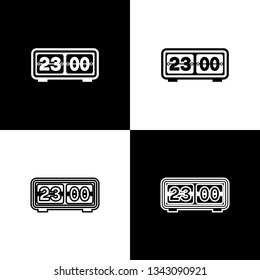 Set Retro flip clock icons isolated on black and white background. Wall flap clock, number counter template, all digits with flips. Line, outline and linear icon. Vector Illustration